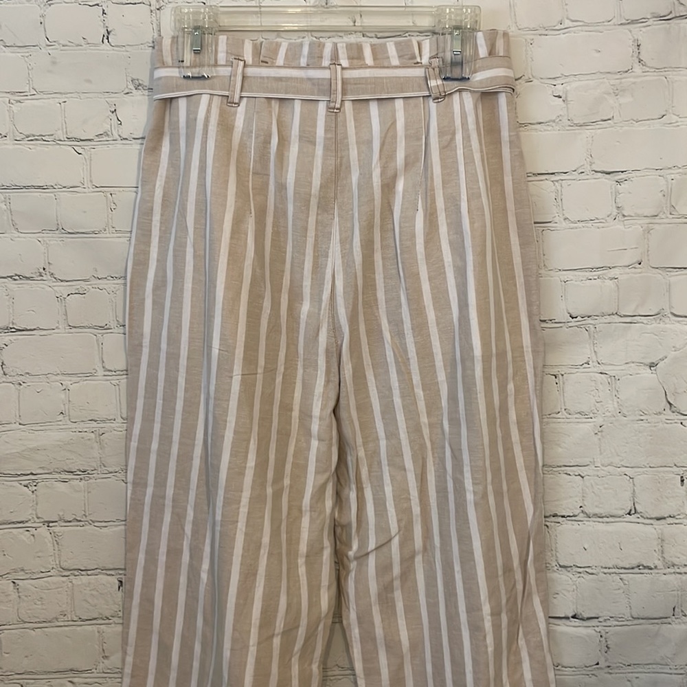 Abercrombie and Fitch High Waisted Linen striped neutral trouser pants - Picture 8 of 9